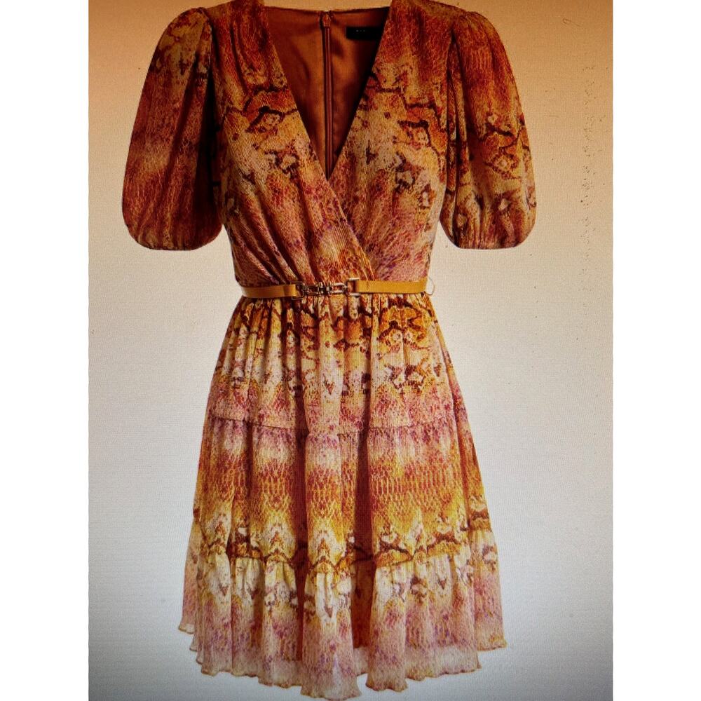 MARCIANO by GUESS Dress Size 8 Wild Side Print Puff Sleeve Country Cowgirl